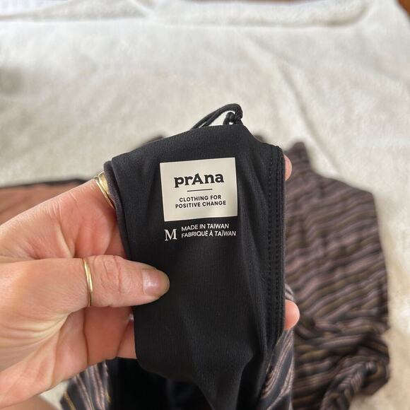 Prana Women's Saxon Dress Midi Red Clay Black Stripe‎ V-Neck Handkerchief Hem M - Picture 5 of 7